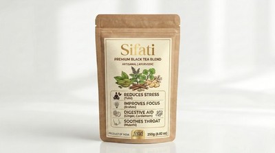 Premium Black Tea 8.82 Oz, 5 Active Ingredients, Ginger, Tulsi, Mulethi, Brahmi