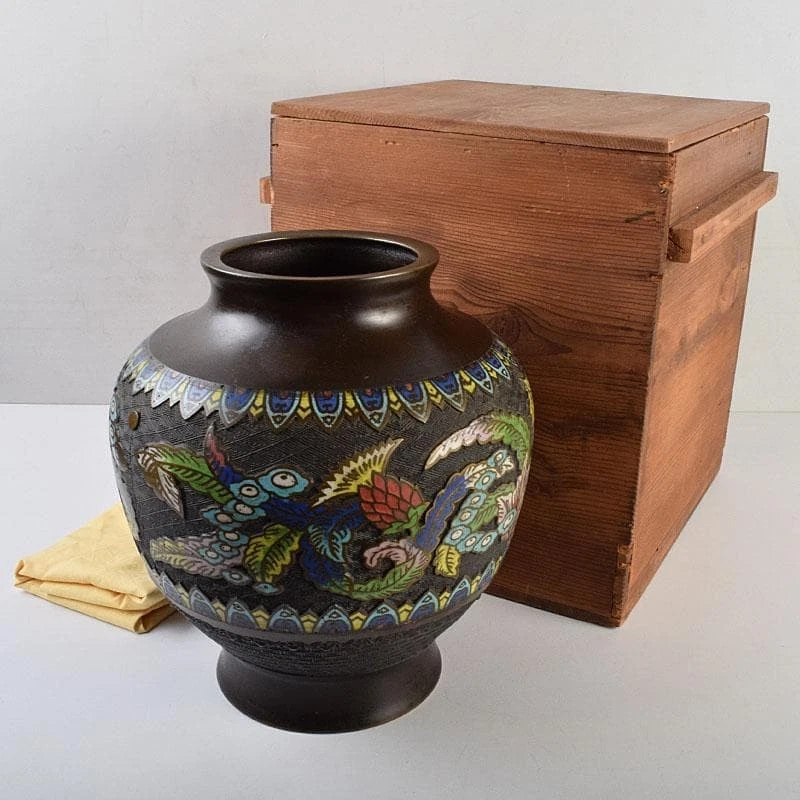 黑色景泰蓝日本古董花瓶| eBay