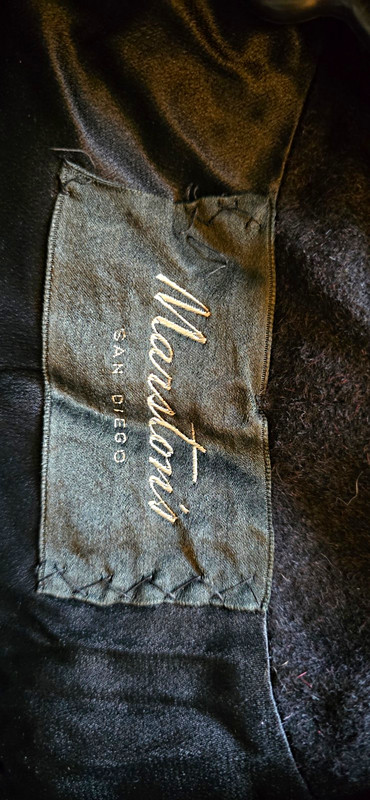 1950s 'Marston's San Diego' Women's Black Long Overcoat. Vintage
