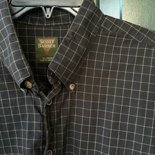 Scott Barber Windowpane Check Shirt Black & Tan L Relaxed Fit Made in USA Cotton