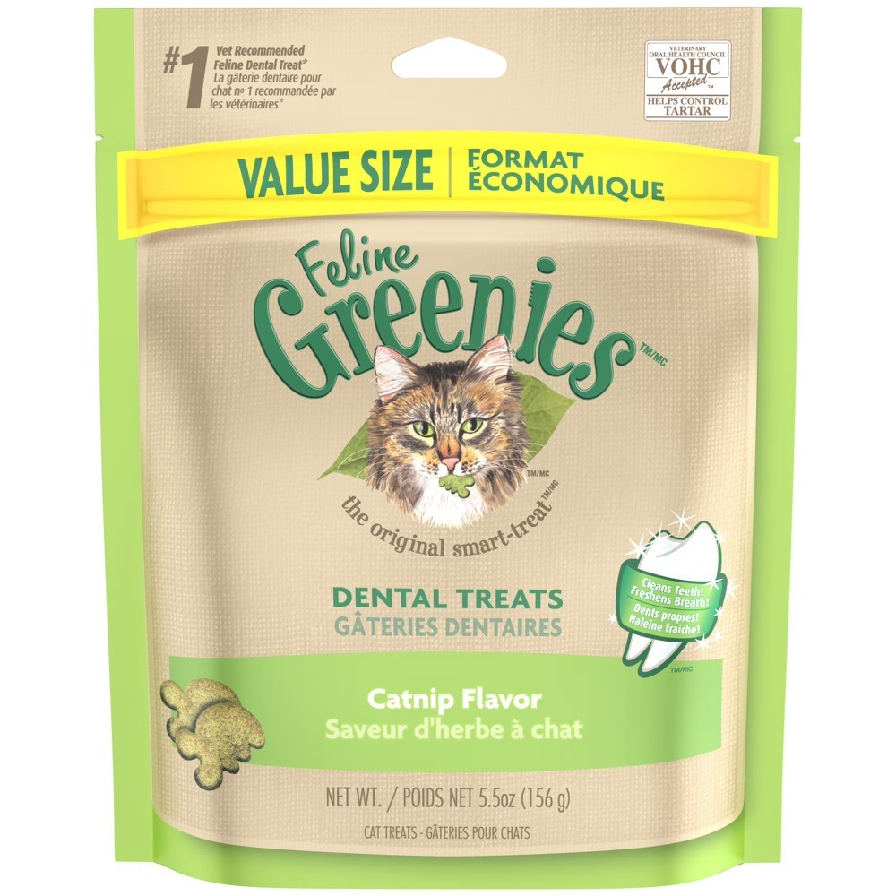 Feline Greenies Adult Natural Dental Care Cat Treats, Catnip Flavor, 21 Oz Tub