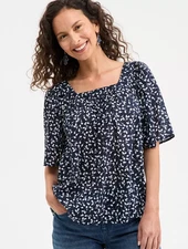 Style & Co Square Neck Cotton Ladies Shirt Blouse - Size Large L Blue Floral