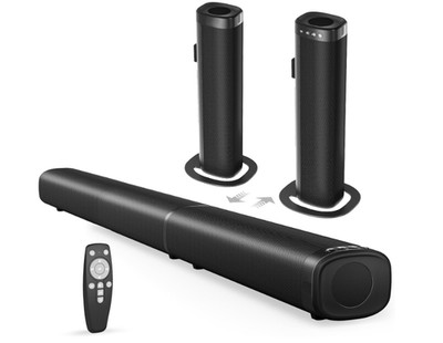 Barra de sonido 100W 2 en 1, Bluetooth 5.3, ARC/Óptico/AUX/USB, graves potentes.