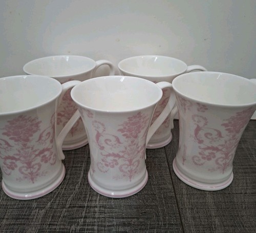 Laura Ashley Josette Fine Bone China Rosa y Blanco Tazas X 5 Nuevo Set 2009