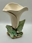 Vintage McCoy Art Pottery Single White Calla Lily Green Leaf 8" Vase 1940's USA