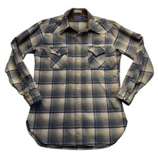 Pendleton Vtg High Grade Western Wear Wool Plaid Pearl Snap Shirt Size L Long