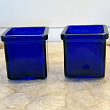 Vintage Made in Italy Cobalt Blue Glass Pair Square 3'X3" Votive Candle Holders