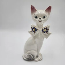 Vintage Kitch Cat Kitten Anthromorphic Ceramic Kitty Kitschy w/ bow 10" tall