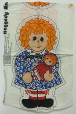 Vintage 1970's RAGGEDY ANN Fabric Panel UNCUT 18" Cut Sew Pillow Doll