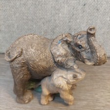 Elephant w Baby Child Figurine Resin 4 inch Realistic Sculpture Vintage USA Made