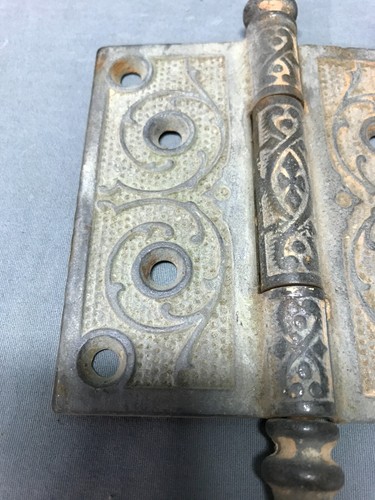 Vintage Set 3 Decorative Door Hinges 4x4 Steeple Point Cast Iron Old 1018-24B - Picture 11 of 16