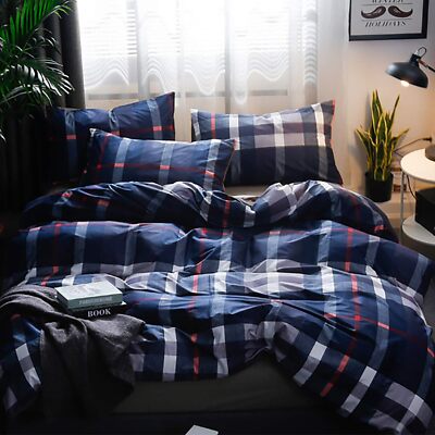 Twin Comforter Set Pieces Navy Blue Plaid Tartan Bedding