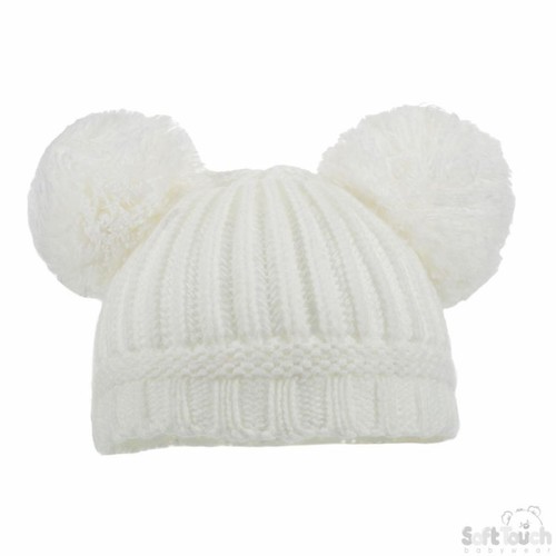 Baby Winter Warm Knitted Hat Pom Boy Girl White Pink Blue Cream Grey Ribbed 0 3m - Picture 12 of 14