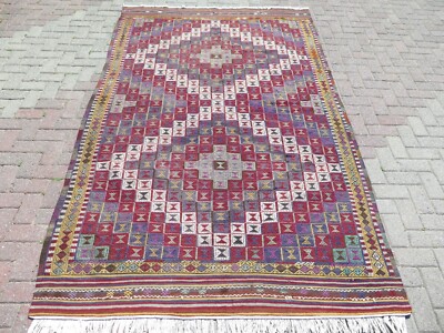 Vintage Handmade Area Rugs, Turkish Kilim, Large Carpet, Tribal Kelim 69''x114''
