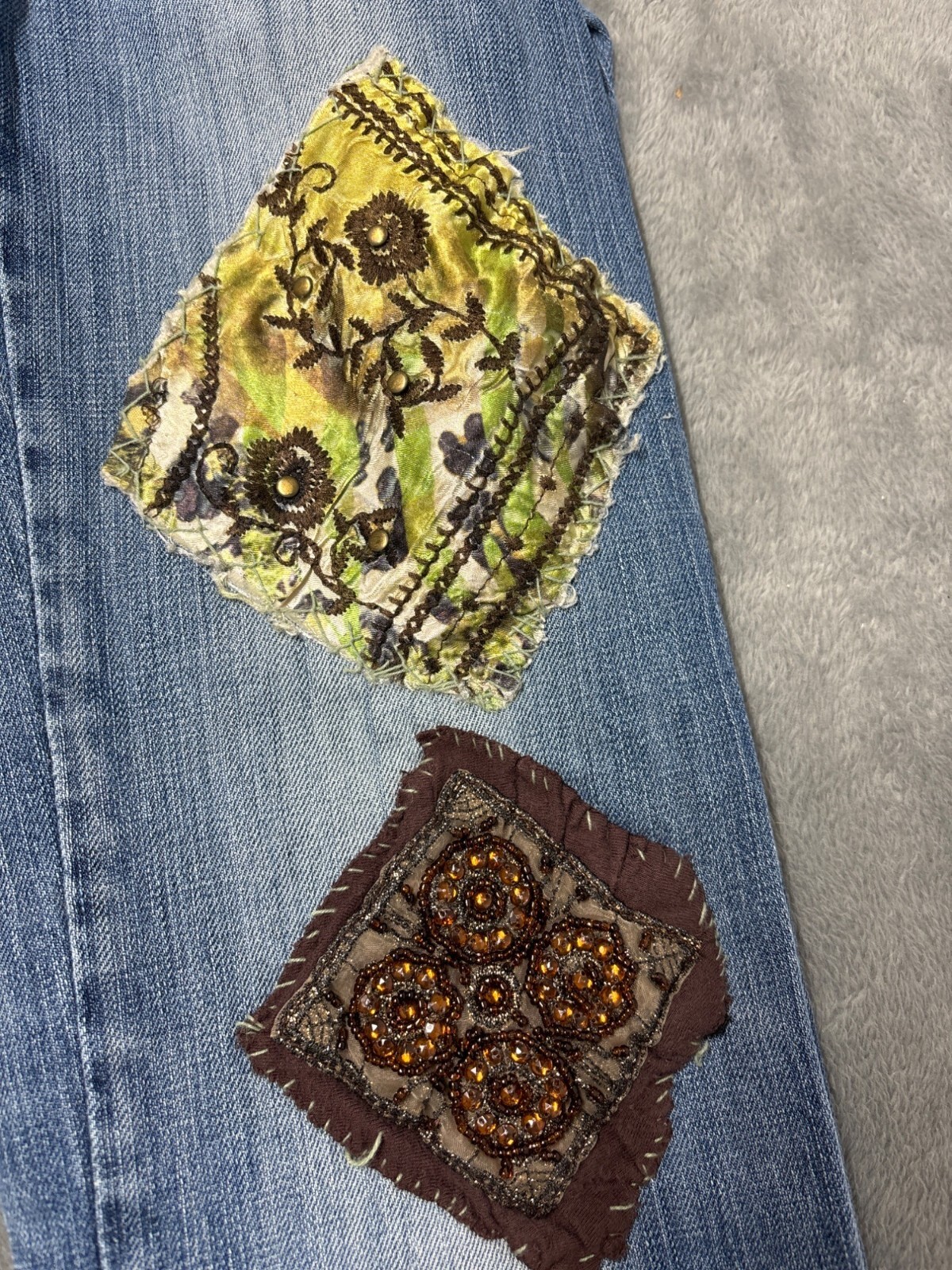 Retro Patchwork Jeans Repurposed Sz6 Hipster Stra… - image 12