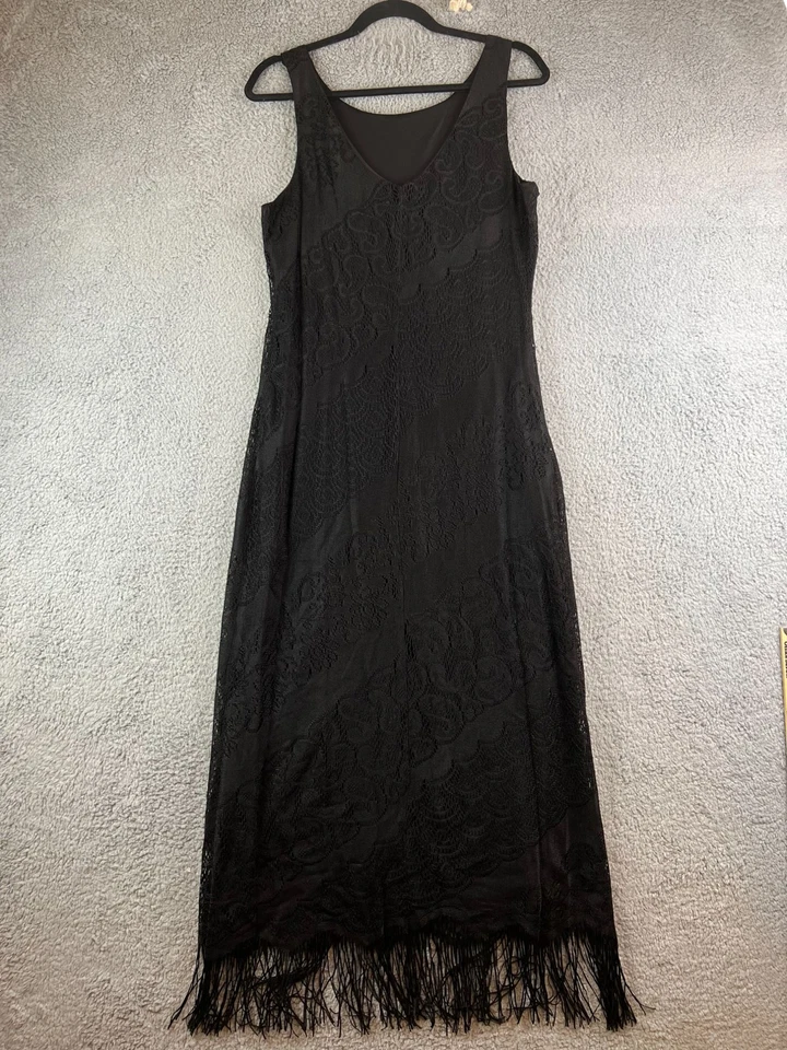 Винтажный Harlow длинный черный платье сетки вязания бахрома детализация размер 12 - Изображение 2 из 4