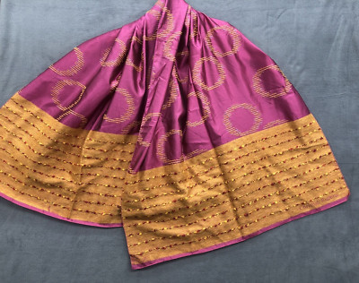 Christian Ruperto Multipurpose Scarf Pink Contrast Gold Texture Trim 28X66