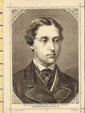 c1860 VICTORIAN PRINT ~ HIS ROYAL HIGHNESS THE PRINCE OF WALES WEDDING PORTRAIT