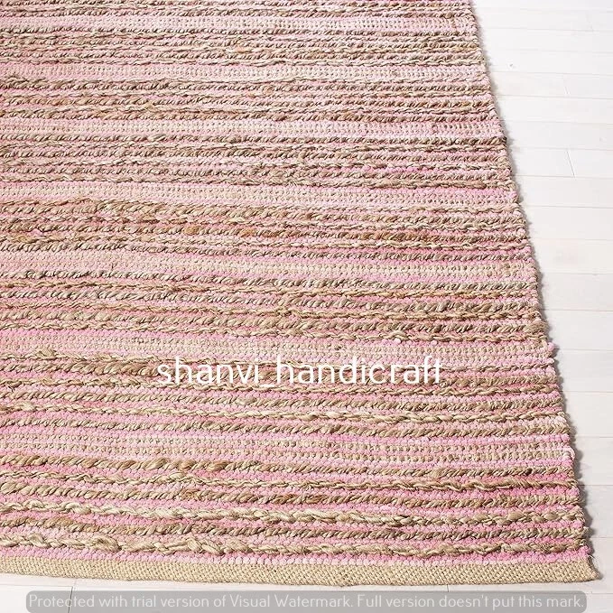 Rug natural Jute cotton handmade reversible modern living area carpet decor rug - Image 3 of 4