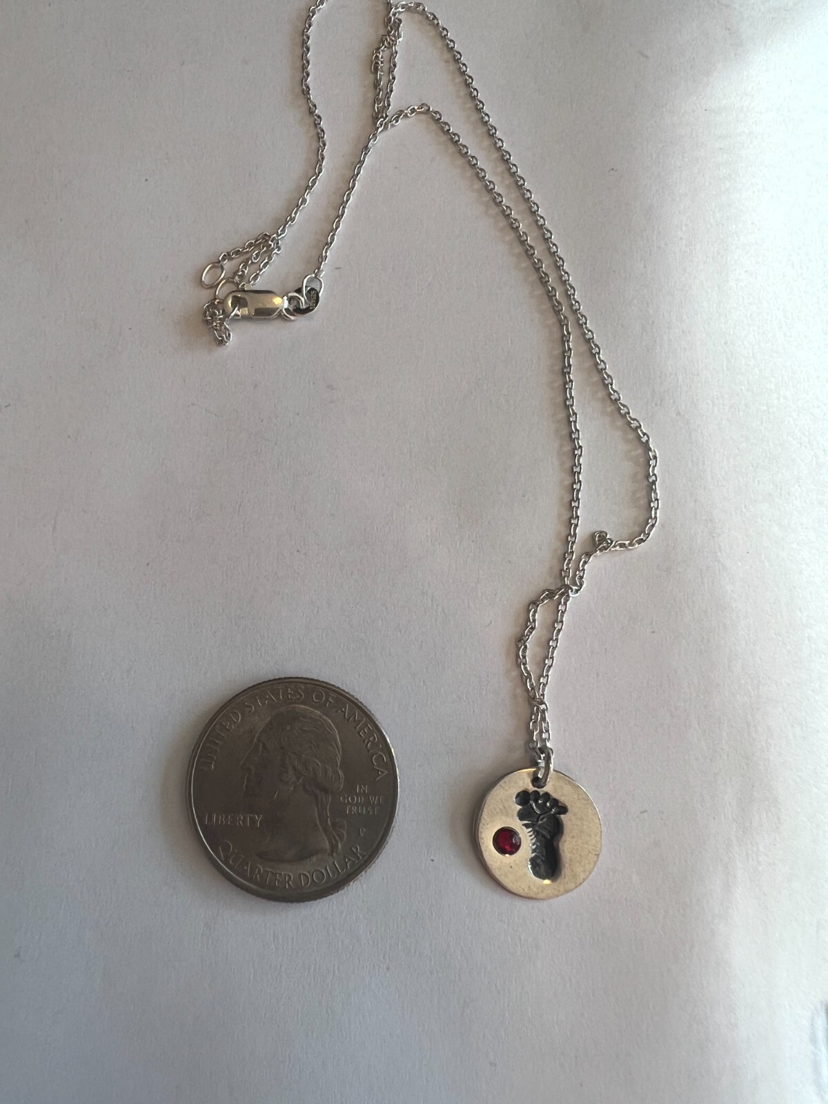 Sterling Silver Lab Created Ruby Baby Footprint P… - image 3
