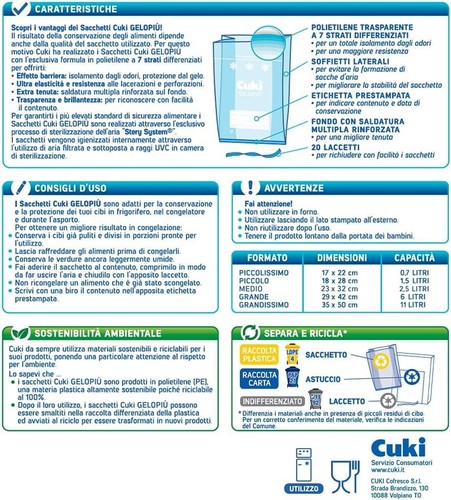 Cuki Gelopiù Sacchetti Freezer 7 Strati Grandissimi - 35 x 50 cm - 11 L - 40 Pz - Foto 3 di 6