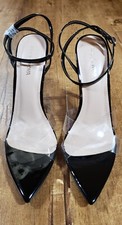 FASHION NOVA Zilia Stiletto Sandal Shoes Women 10 Black Clear Open Toe Strap NEW