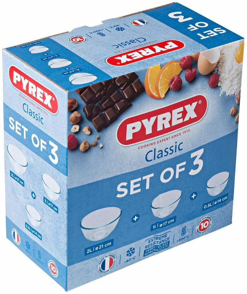 Pyrex Bowls Set Glass 3 Mixing Bowl Dish Ovenware Fridge Freezer Microwave NEW - Image 4 of 4