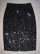NWT EXPRESS 2 BLACK SEQUIN LACE SHEER HIGH WAIST YOKE MIDI PENCIL SLIT SKIRT
