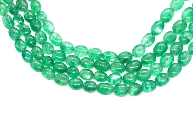 Collares hechos a mano de 4 capas de cuentas de piedras preciosas de forma ovalada lisa esmeralda verde 18"" Foto 2 de 4
