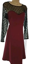 1950s Rockabilly Burgundy Fit & Flare Sweetheart Bodice Skater Dress Size 16