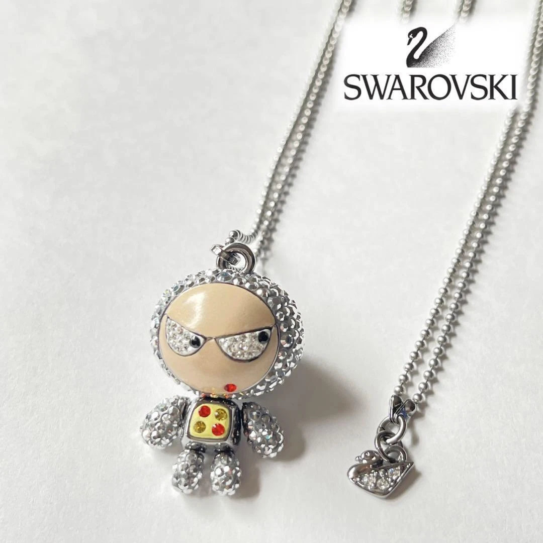 Swarovski Crystal Pendant Necklace Long Elvis Eliot Silver w Box Certificate
