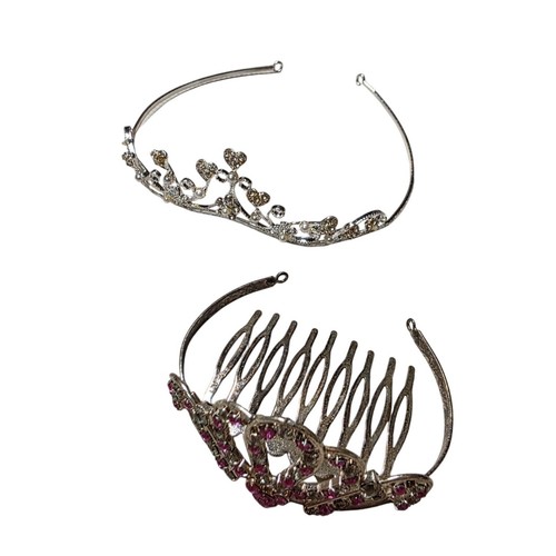 Princess Tiaras Pink Rhinestone Hair Comb and Heart Pearl Headband set of 2 H3