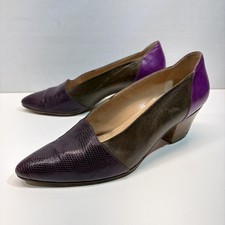 Vintage Maud Frizon Paris Colorblock Lizard Leather Block Heel Pumps Sz 38.5