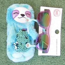 GIRL NEW FAUX FUR GLITZY FUZZY ANIMAL CASE BAG AND PURPLE SUNGLASSES