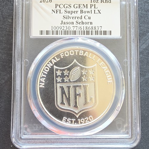 2026 NFL Super Bowl LX Silvered Copper Coin PCGS GEM PL Jason Sehorn SF Bay - Picture 2 of 4