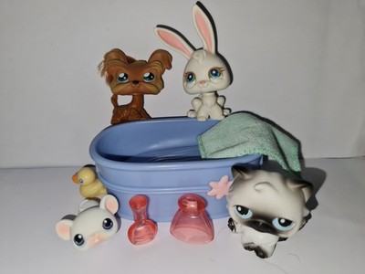 Littlest Pet Shop Bath 4-Pack 2005 Rabbit #3 ShiTzu #6 Mouse #30 Persian Cat #60