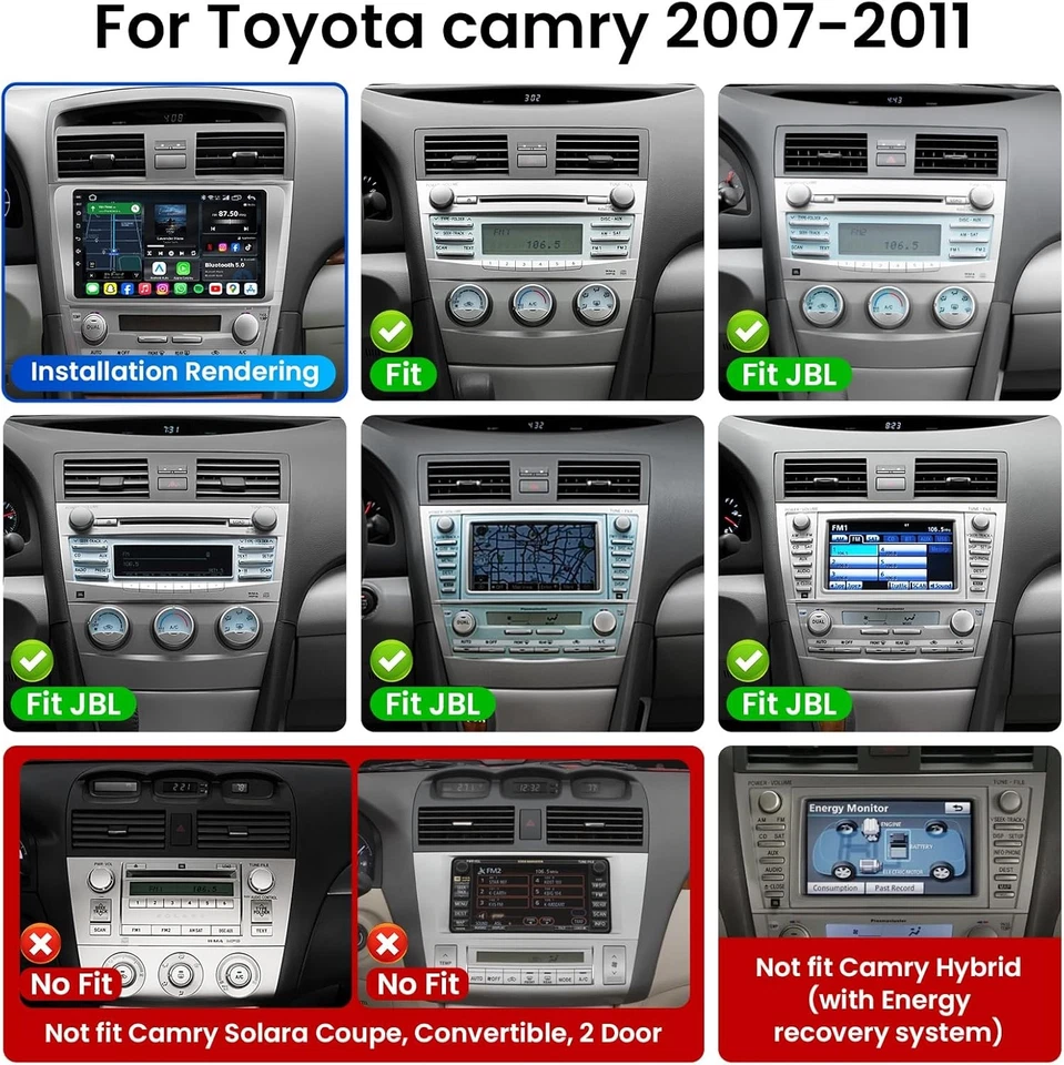 64G For 2007-2011 TOYOTA CAMRY JBL Android 12 Carplay Car Stereo Radio GPS WIFI Foto 3 de 4
