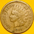 1867 U.S. INDIAN HEAD CENT COPPER PENNY 1c COIN (VG-Very Good)