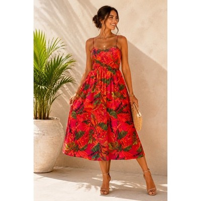 Rachel Zoe Linen Tropical Monstera  Blend Maxi Dress Beach Resort Vacation Sz L
