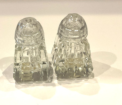 Vintage Waffle Pyramid Cut Crystal Salt & Pepper Shakers Made In US Zone Germany