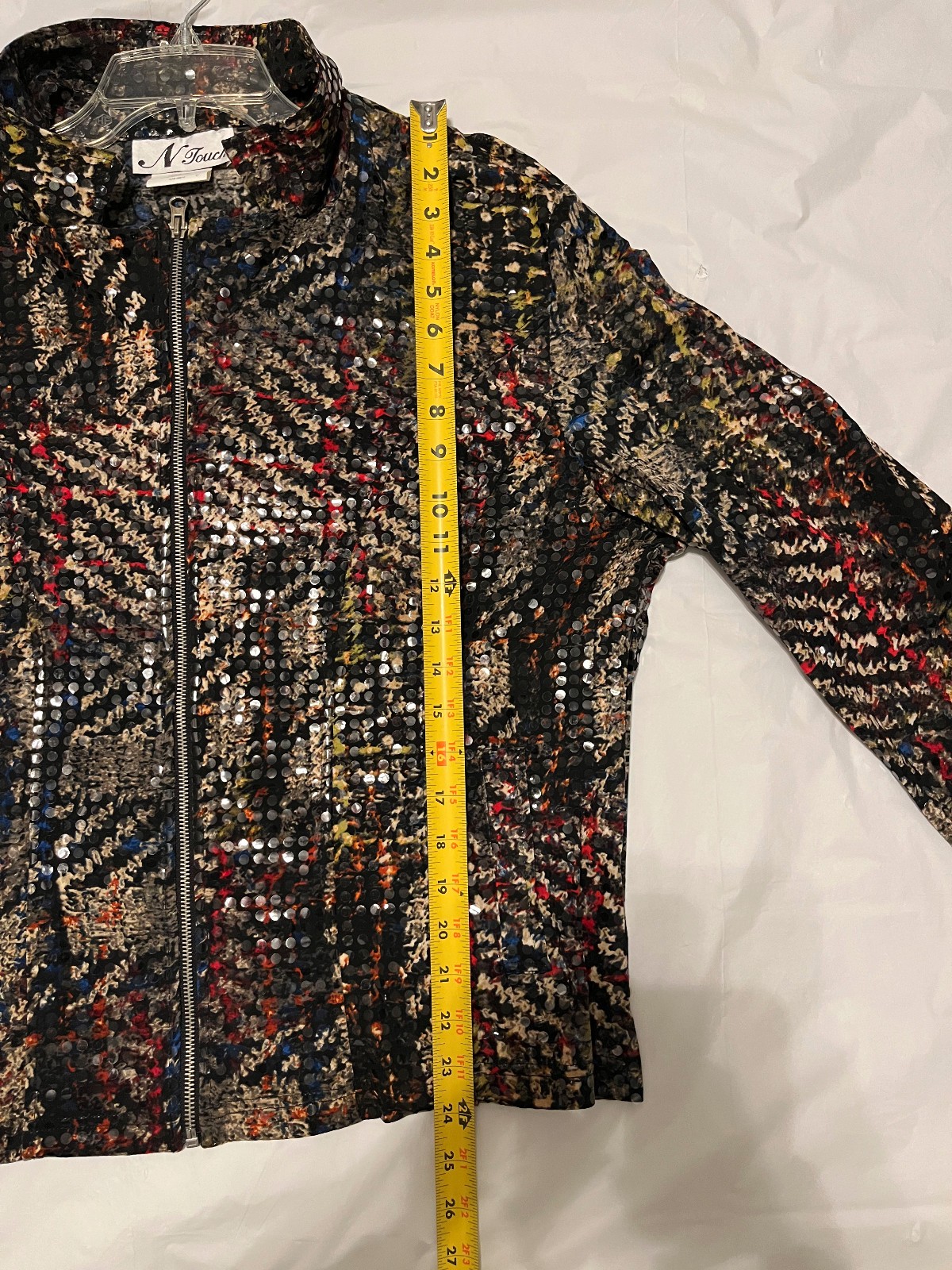 N Touch Sequin Zip Jacket Multicolor Abstract Pat… - image 8