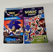 Sonic Magic Painting Book With Water Pen Gift Set & Sonic Sticker Book New 