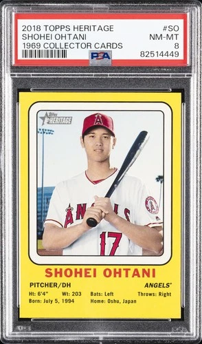2018 TOPPS HERITAGE 1969 COLLECTOR CARDS #SO SHOHEI OHTANI PSA 8