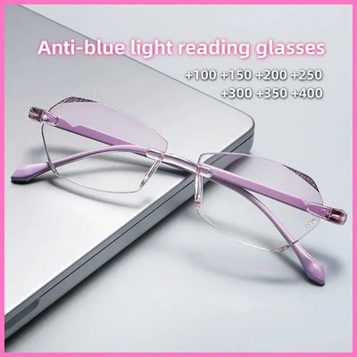 2024 Trendy Diamond Presbyopia Reading Glasses Hyperopia Eyewear Ultralight Far