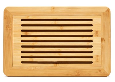 Royalhouse Large Premium Natural Bamboo Bread Cutting Board with Crumb Tray, Bre