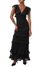 Lulus Women's Nyra Lace Ruffle Maxi Dress Black Size Small