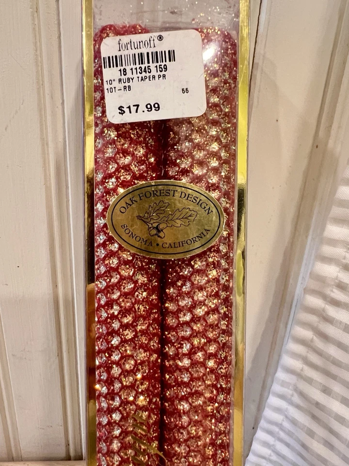 Red Gold Glittering Beeswax Candles Oak Forest Sonoma California 10” Holiday Dec - Image 2 of 3
