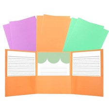 6 Pcs Tri-Fold 3-Pocket Folders 3 Prong Letter Size Plastic Pastel Paper File