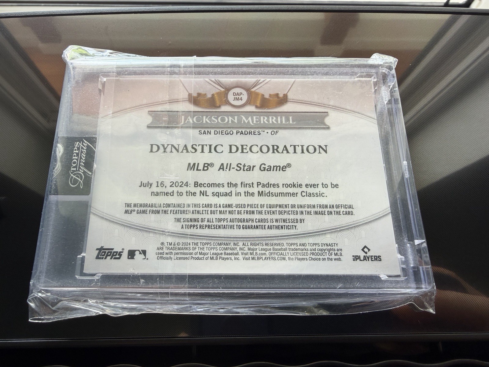 2024 Topps Dynasty Jackson Merrill Rookie Game Used Patch Auto /10 RC #DAP-JM4 view 2