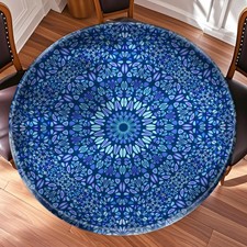Round Table Protector 60 Inch Blue Waterproof Fitted Tablecloth with Elastic